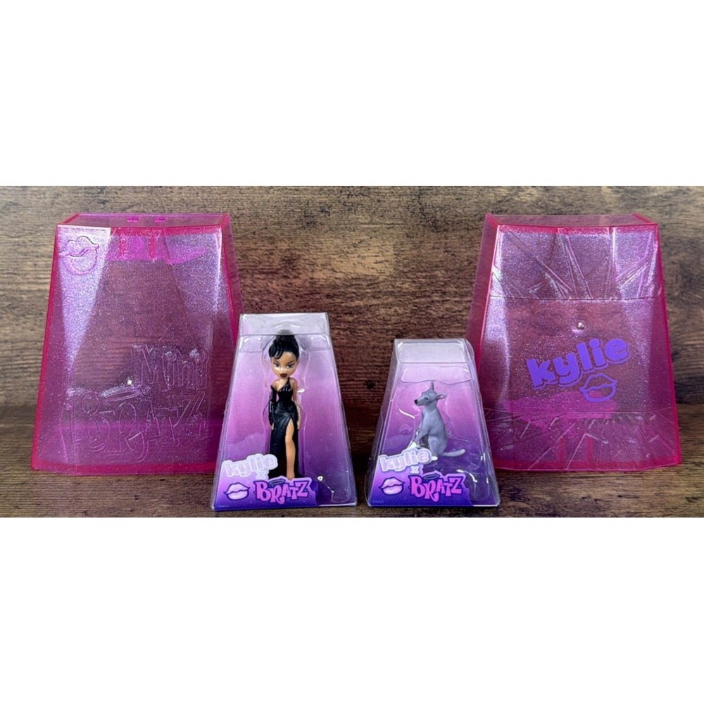 Kylie x Bratz Minis Doll & Dog Figure Set Pink Display Case Collector MGA